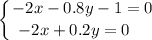 \displaystyle \left \{ {{-2x-0.8y-1=0} \atop {-2x+0.2y=0~~~}} \right.