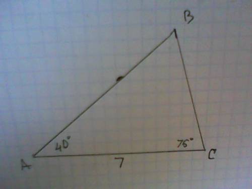 Постройте треугольник abc , если сторона ac равна 7 см , угол a равен 40° , а угол c равен 75°