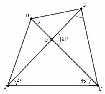 Вчетырехугольнике abcd - угол bda = 45 градусов, а угол cad = 46 градусов. известно, что углы dca и