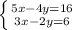 \left \{ {{5x-4y=16} \atop {3x-2y=6}} \right.