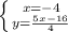 \left \{ {{x=-4} \atop {y= \frac{5x-16}{4} }} \right.