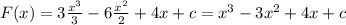 F(x) = 3 \frac{x^3}{3}-6 \frac{x^2}{2}+4x+c = x^3-3x^2+4x+c