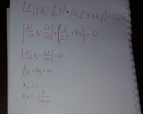 Решите уравнение ) |2,1х-6,3|*(0,24+8х)=0