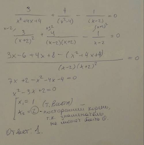 Решите уравнение. 3/(x²+4х+4)+4/(x²-4)-1/(х-2)=0