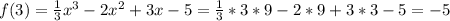 f(3)=\frac{1}{3}x^3-2x^2+3x-5=\frac{1}{3}*3*9-2*9+3*3-5=-5