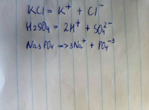 Нипишите уравнения электролитический диссоциации а) хлорида калия б) серной кислоты в) фосфата натри