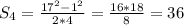 S_4= \frac{17^2-1^2}{2*4} = \frac{16*18}{8} =36