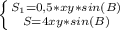 \left \{ {{S_{1}= 0,5*xy*sin (B)} \atop{ S = 4xy*sin (B)}} \right. \\