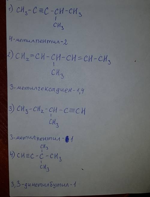 50б. дайте названия следующим веществам: 1) сн3--сн-сн3 / сн3 2) сн2=сн-сн-сн=сн-сн3 / сн3 3) сн3-сн