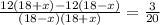 \frac{12(18 + x ) - 12(18 - x )}{(18 - x )(18 + x)} = \frac{3}{20}