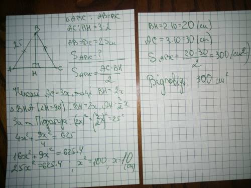 Основа і висота, опущена на неї, рівнобедреного трикутника відноситься як 3: 2. обчисліть площу трик