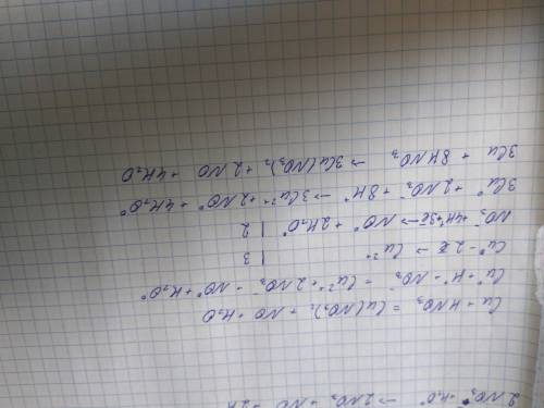 Урівняти коефіцієнти методом електронно-йонного cu+hno3=cu(no3)2+no+h2o