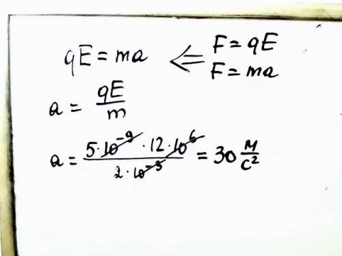 Скаким ускорение движется шарик масса которого 2г а заряд +5нкл в однородном эл. поле напряжённость
