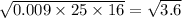 \sqrt{0.009 \times 25 \times 16} = \sqrt{3.6}