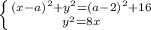 \left \{ {{(x-a)^2+y^2=(a-2)^2+16\\&#10;} \atop {y^2=8x}} \right. \\\\ &#10;