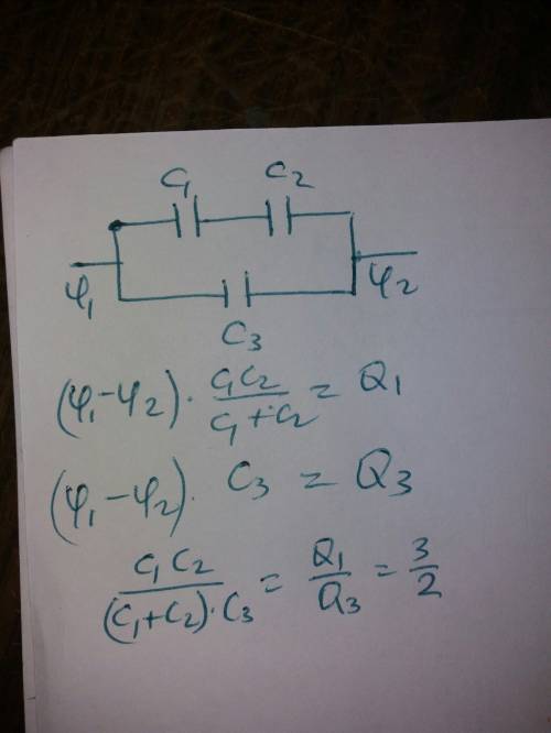 Два последовательно соединенных конденсатора, емкости которых с1 = 2 мкф и с2 = 3 мкф соединены пара