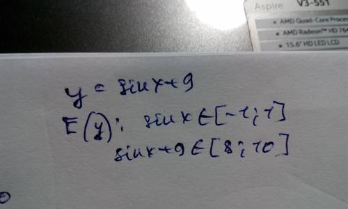 Найдите множество значений функции y= sinx+9