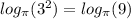 log_{\pi}(3 {}^{2} ) = log_{\pi}(9)