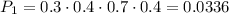 P_1=0.3\cdot 0.4\cdot 0.7\cdot0.4=0.0336