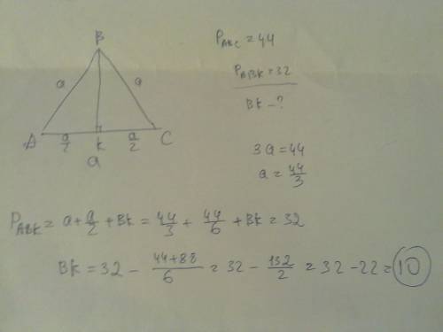 Хелп (( в равнобедренном треугольнике abc, с основанием ac проведена высота bk. найдите высотку bk,