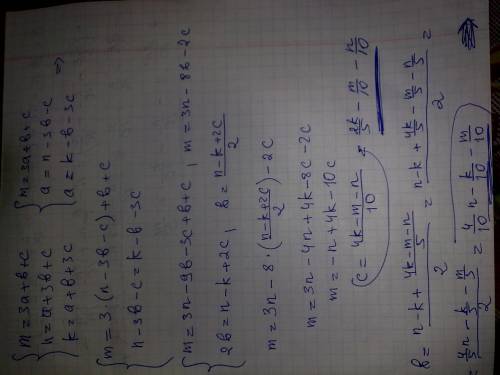 Векторы m n k разложены по некомпланарным векторам a b c m=3a+b+c, n=a+3b+c, k=a+b+3c. найдите разло