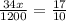 \frac{34x}{1200} = \frac{17}{10}