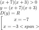 (x+7)(x+3)0\\ y=(x+7)(x+3)\\ D(y)=R\\ \left[\begin{gathered} x=-7\\ x=-3 \end{gathered}\right.