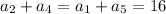 a_2+a_4=a_1+a_5=16