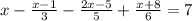 x-\frac{x-1}{3} -\frac{2x-5}{5}+\frac{x+8}{6}=7