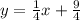 y= \frac{1}{4} x+ \frac{9}{4}