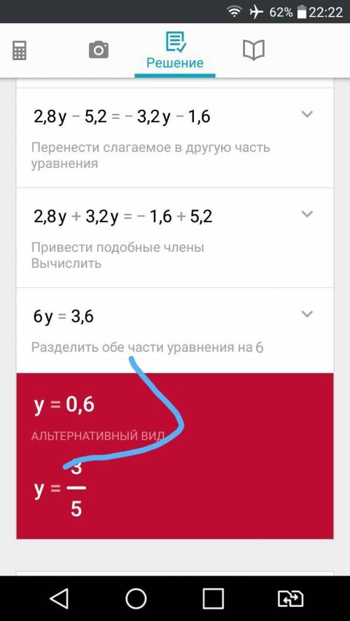 Реши уравнение : 1,6(у-2)-0,4(5-3у)=-0,8(4у+2)