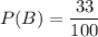 P(B)= \dfrac{33}{100}