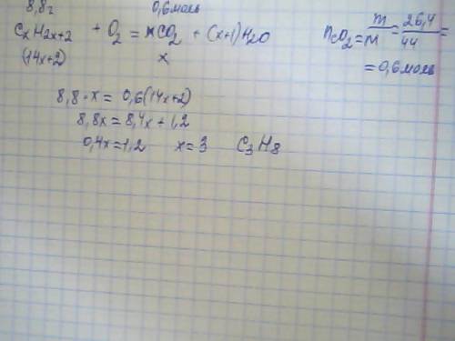 Внаслідок спалювання насиченого вуглеводню масою 8.8 г утворилось 26.4 г карбон оксиду.визначте форм