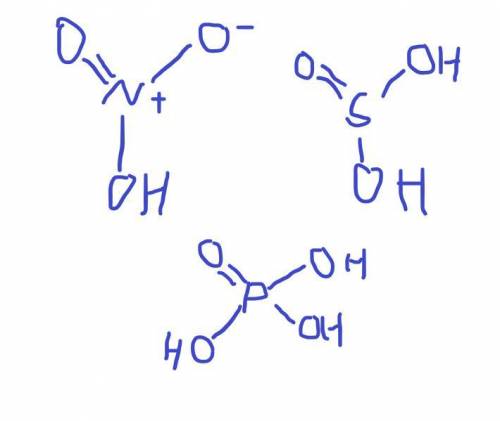 Напишите графические формулы трех кислот: hno3,h2so3,h2po4​