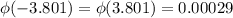 \phi(-3.801)=\phi(3.801)=0.00029