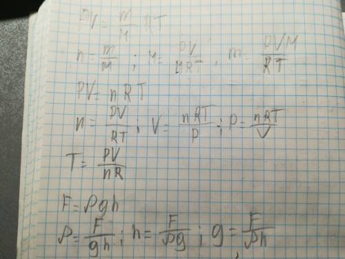 Какие формулы можно вывести из формул расчета давления в жидкостях и газах и архимедовой силы