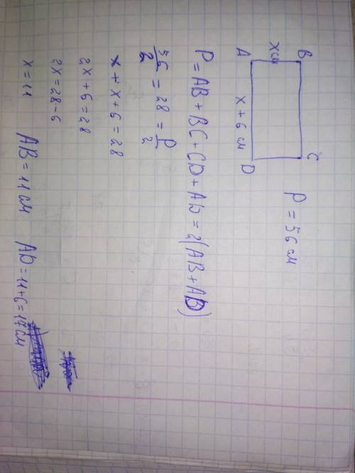 Периметр паралелограма 56см, знайти сторони , якщо одна на 6 см більше