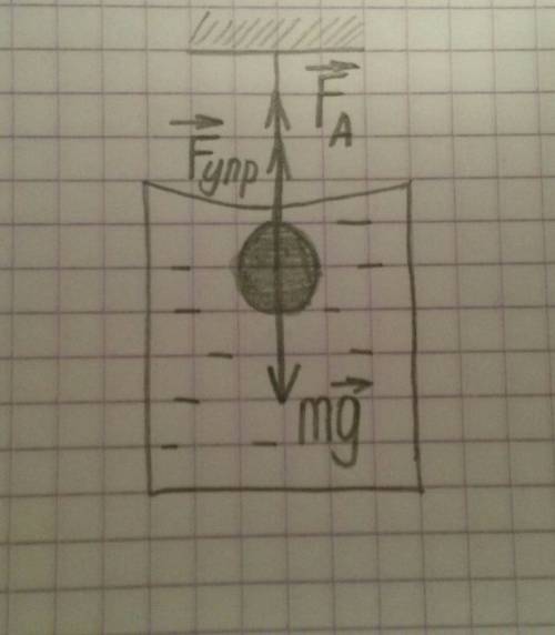 Стальной шарик, подвешенный на нити, погружен в воду. нарисуйте силы, действующие на него.