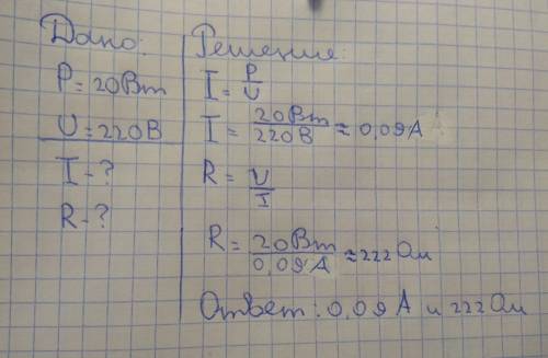 Электрокипятильник мощностью 20вт рассчитан на мощность 220в. найдите силу тока в обмотке кипятильни