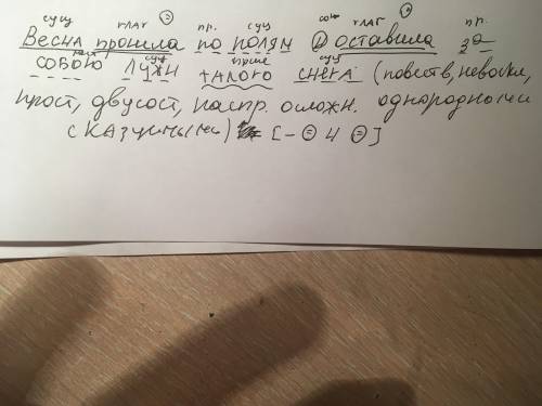 Синтаксический разбор весна по полям и оставила за собою лужи талого снега