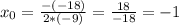 x_{0} = \frac{-(-18)}{2*(-9)} = \frac{18}{-18} = -1