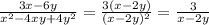 \frac{3x-6y}{ x^{2} -4xy+4 y^{2} }= \frac{3(x-2y)}{(x-2y)^{2} } = \frac{3}{x-2y}