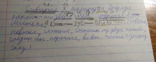 Собирал я малину, а впереди какой-то зверь шел, шуршал в листьях. синтаксический разбор.