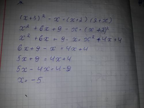 Решите уравнение (х +3)^2-х=(х+2)(2+х)