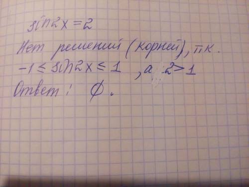 Скільки коренів має рівняння sin2x=2 нужно !