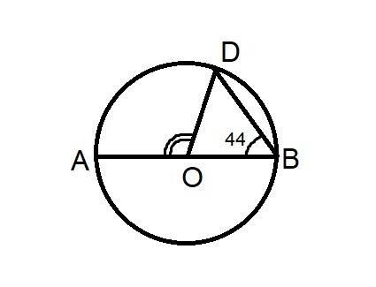 Вокружности с центром о проведены диаметр ab ,и хорда bd,определите угол aod,если угол равен =44град