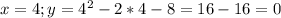 x=4; y=4^{2} -2*4-8=16-16=0