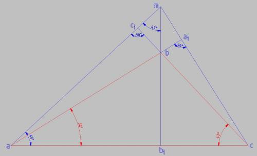 Втреугольнике авс угол а равен 32 градуса, угал c = 47 градусов ; aa1,bb1,cc1 высоты , m - пересечен