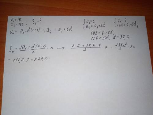 Чему равна сумма 7 первых членов арифметической прогрессии если b1= равно 6 , а b6 = 192