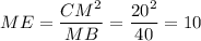 ME=\dfrac{CM^2}{MB}=\dfrac{20^2}{40}=10